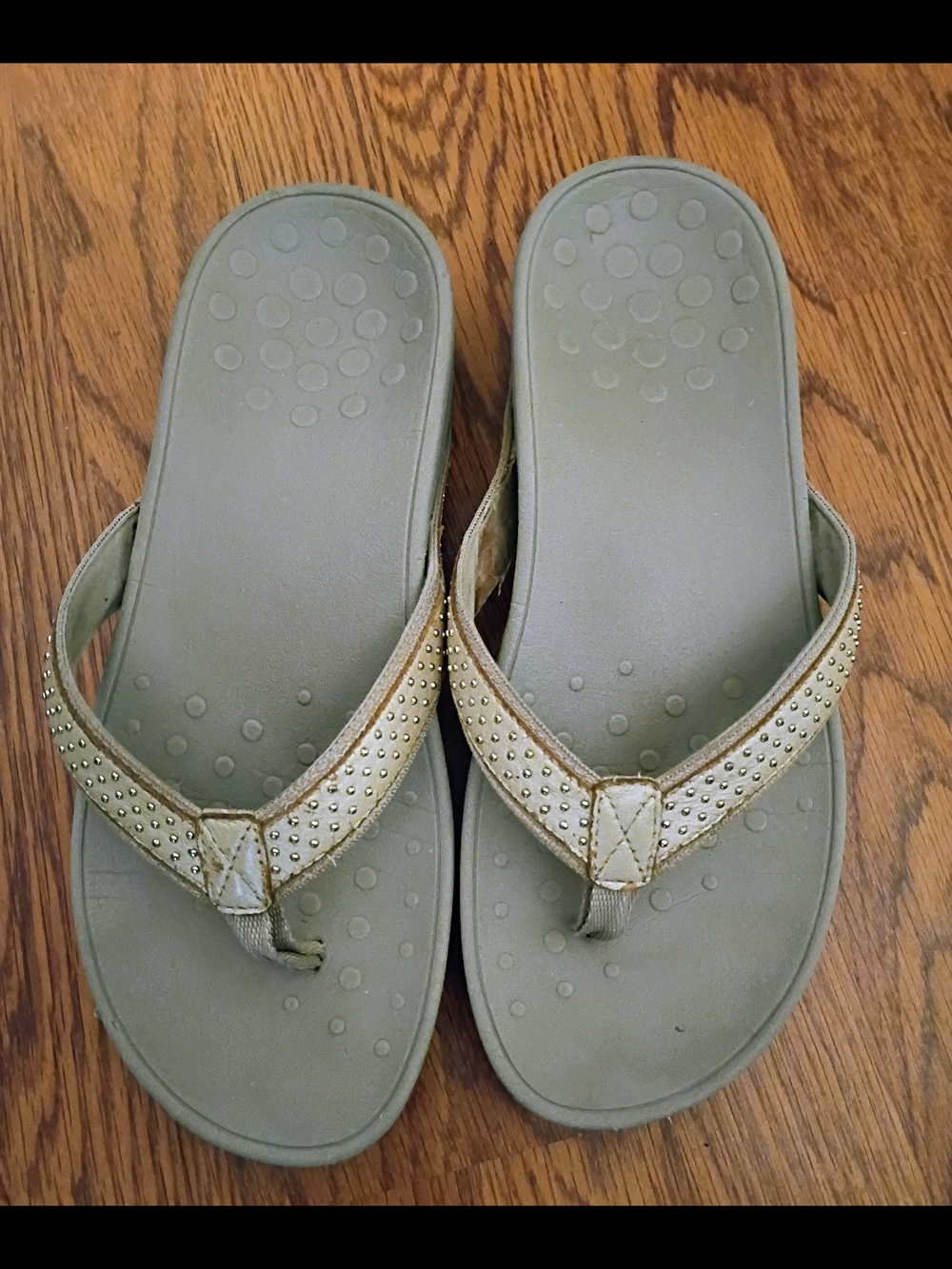 Vionic Gray & Tan Studded Thong Sandals